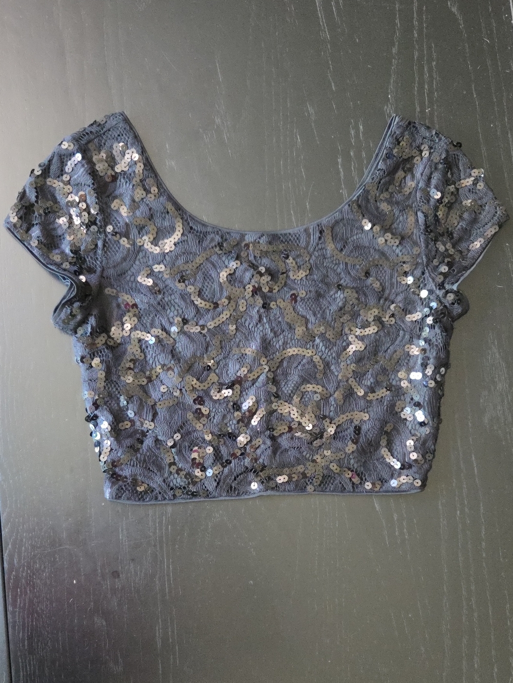 Express Black Sequin Scoop-Neck Crop Top